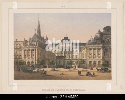 Paris. Palais de justice et Sainte-Anne Chapelle - Charles Rivière del. Et lith. Banque D'Images