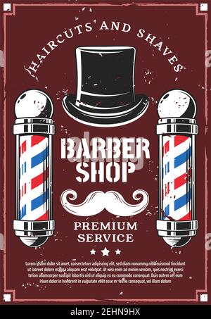 Affiche publicitaire rétro Barbershop pour le salon de coiffure et de rasage de la barbe haut de gamme. Vector vintage design de salon de coiffure ou salon de coiffure de pole si Illustration de Vecteur