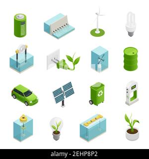 Les sources d'énergie renouvelable verte technologies symboles et utilise variaties isométriques illustration vectorielle isolée de collection d'icônes Illustration de Vecteur