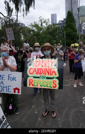 Rassemblement libérer les réfugiés tenu à Melbourne, en Australie, pour faire pression sur le gouvernement australien afin de libérer tous les réfugiés détenus par le gouvernement. Banque D'Images