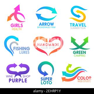 Icônes de flèche, identité de l'entreprise. Vecteur abstrait courbe ou mouvement flèches symboles pour les soins de santé, la société de courtage ou Voyage tournées et fis Illustration de Vecteur