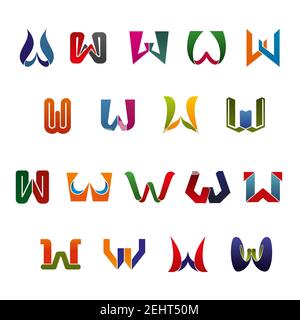 Lettre W icônes abstraites de rubans et de formes géométriques. Symboles alphabétiques de formes inhabituelles dans des couleurs vives pour les produits ou services, badges ou si Illustration de Vecteur