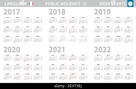 Calendrier en italien pour les années 2017, 2018, 2019, 2020, 2021, 2022. La semaine commence à partir du lundi. Calendrier vectoriel. Illustration de Vecteur