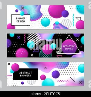 Formes géométriques abstraites bannières horizontales ensemble plat isolé illustration vectorielle Illustration de Vecteur