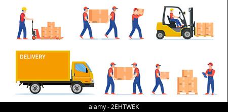 Employés d'entrepôt avec boîtes de colis Illustration de Vecteur