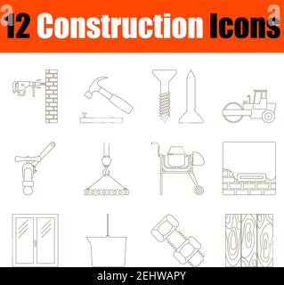 Ensemble d'icônes de construction. Trait d'épaisseur modifiable mince sans conception de remplissage. Illustration vectorielle. Illustration de Vecteur