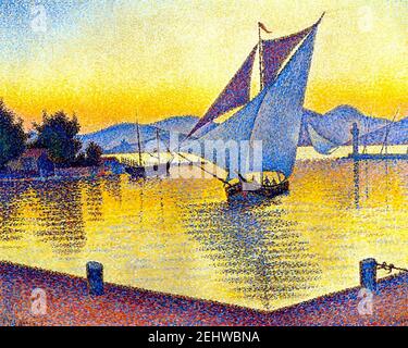 Paul Signac - le port au coucher du soleil. Saint-Tropez. Opus 236. 1892 (масло, холст). Banque D'Images