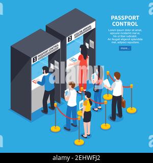 Intérieur du centre Visa avec file d'attente des candidats et vecteur isométrique des documents illustration Illustration de Vecteur