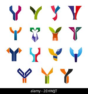Lettre y abstraite symboles et icônes de vecteur isolés. Icônes alphabétiques de formes inhabituelles dans des couleurs vives pour les produits ou services, badges ou signes avec Illustration de Vecteur