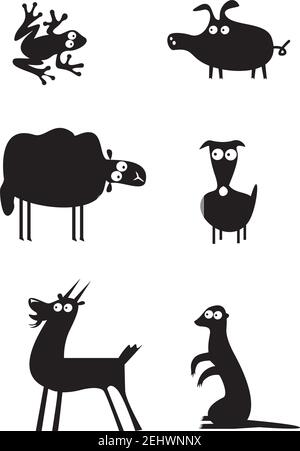 Ensemble d'animaux noirs amusants Illustration de Vecteur