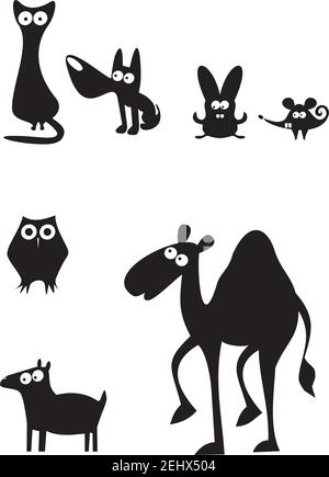 Ensemble de silhouettes pour animaux amusants. Illustration vectorielle de dessin animé. Illustration de Vecteur