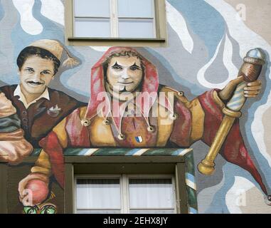 Lucerne, Suisse, la façade de la maison avec des peintures murales (ou graffiti) dans la vieille ville Banque D'Images