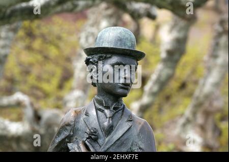 Vevey, Suisse, rive nord du lac Léman, fragment du monument de Charlie Chaplin Banque D'Images