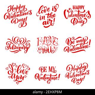 Joyeux Saint Valentin texte de calligraphie dessiné à la main pour carte de voeux voeux. Célébration et vacances, lettres de félicitations ou icônes de police avec moi amour Illustration de Vecteur