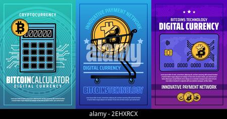 Technologie de crypto-monnaie Bitcoin ou d'extraction de devises numériques et de blockchain. Portefeuille d'argent numérique vectoriel et échange de devises crypto dans PA innovant Illustration de Vecteur