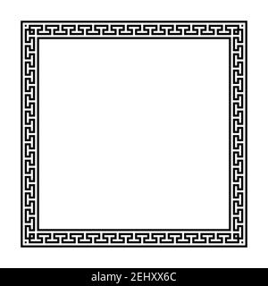 Cadre carré avec motif méandre sans couture. Bordure décorative, composée de lignes continues, en forme de motif répété. Également connu sous le nom de grec fret. Banque D'Images