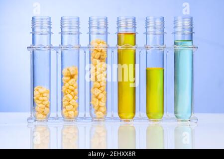 Biocarburant à l'éthanol dérivé du labyrinthe de maïs avec tubes à essai laboratoire Banque D'Images