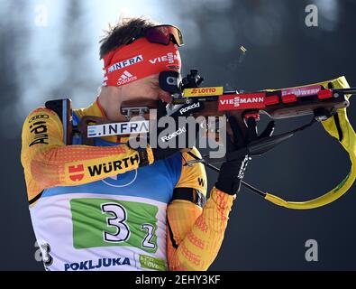 Pokljuka, Slovénie. 20 février 2021. Biathlon: Championnat du monde, relais 4 x 7.5 km, hommes. Rés romains allemands tournant au début. Credit: Sven Hoppe/dpa/Alay Live News Banque D'Images