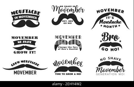 Mode moustache Movember, noir et blanc. Coiffage de la barbe masculine avec extrémité courbé, mois de sensibilisation au cancer de la prostate movember Illustration de Vecteur