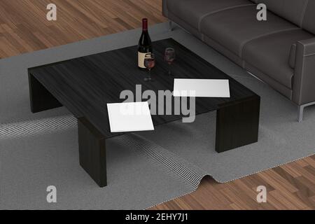 Maquette de magazine - deux magazines sont sur un brun foncé Tableau sur un tapis gris - illustration 3D Banque D'Images