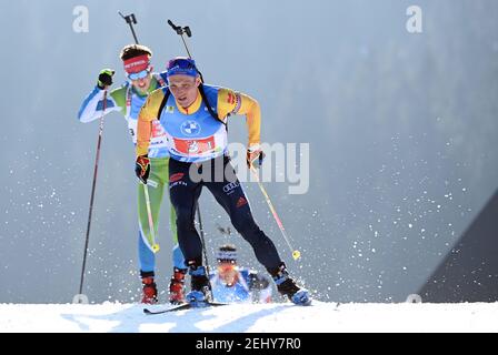 Pokljuka, Slovénie. 20 février 2021. Biathlon: Championnats du monde, relais 4 x 7.5 km, hommes. Erik Lesser d'Allemagne en action. Credit: Sven Hoppe/dpa/Alay Live News Banque D'Images