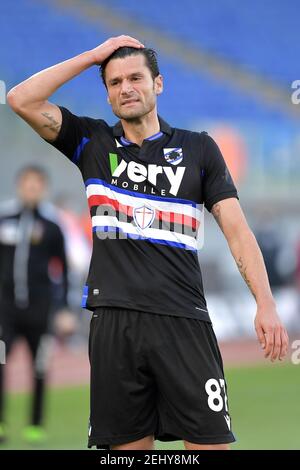 Antonio Candreva de l'UC Sampdoria réagit lors de la série UN match de football entre SS Lazio et UC Sampdoria au stade Olimpico à Roma (Italie), le 20 février 2021. Photo Antonietta Baldassarre / Insidefoto Banque D'Images