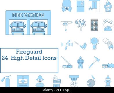 Ensemble d'icônes Fireguard. Ligne fine avec Blue Fill Design. Illustration vectorielle. Illustration de Vecteur