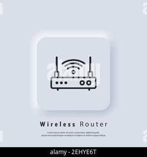 Icône du routeur sans fil. Icône ou logo du routeur WLAN. Vecteur EPS 10. Bouton Web blanc de l'interface utilisateur Neumorphic UI UX. Neumorphisme Illustration de Vecteur
