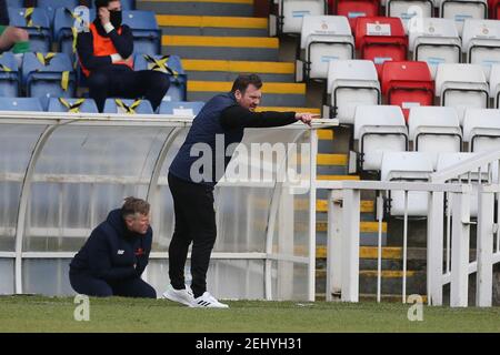 HARTLEPOOL, ANGLETERRE. 20 FÉVRIER : le directeur de la ville de Yeovil, Darren Sarll, lors du match de la Ligue nationale de Vanarama entre Hartlepool United et Yeovil Town à Victoria Park, Hartlepool, le samedi 20 février 2021. (Credit: Mark Fletcher | MI News) Credit: MI News & Sport /Alay Live News Banque D'Images