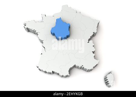 Carte de France montrant le centre-val de loire. Rendu 3D Banque D'Images