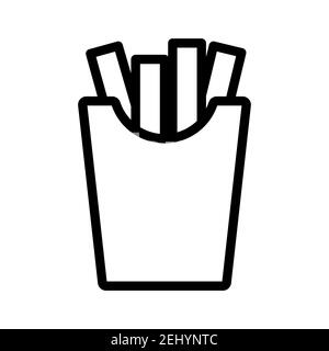 Frites des pommes de terre avec des baguettes dans une boîte en carton. Icône de cuisine simple dans un style de ligne tendance isolé sur fond blanc pour les applications Web et le concept mobile. V Illustration de Vecteur