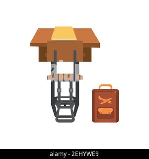 Illustration vectorielle d'un bureau d'école et d'une chaise, vue arrière en perspective. Isolé sur fond blanc. Illustration de Vecteur