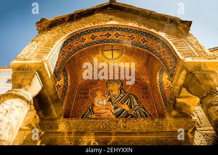 Mosaïque de l'église de Panagia Kapnikarea à Athènes, Grèce. Banque D'Images