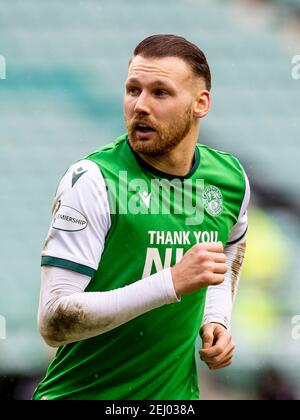 Easter Road, Édimbourg, Royaume-Uni. 20 février 2021. Scottish Premiership football, Hibernian versus Hamilton Academic; Martin Boyle de Hibernian Credit: Action plus Sports/Alay Live News Banque D'Images