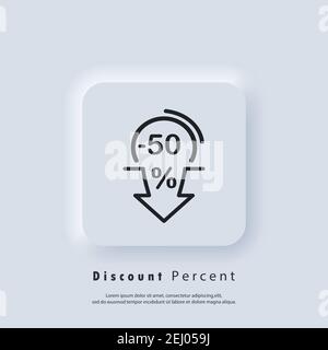 Icône de flèche vers le bas pour le pourcentage de remise. Moins 50 pour cent. Icônes de flèche vers le bas. Réduction sur la vente. Vecteur EPS 10. Icône IU. Interface utilisateur blanche Neumorphic UI UX Web Illustration de Vecteur