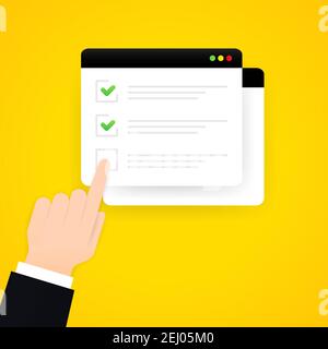 Formulaire en ligne de liste de vérification. Rapport sur le site Web ou enquête Internet, vecteur de liste de contrôle d'examen. Fenêtre du navigateur d'illustrations avec des coches. Vecteur sur isola Illustration de Vecteur