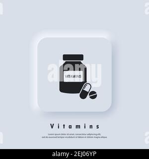 Icônes de vitamines. Icône Pills. Logo médical. Des tablettes pour la santé. Vecteur. Icône IU. Bouton Web blanc de l'interface utilisateur Neumorphic UI UX. Neumorphisme Illustration de Vecteur
