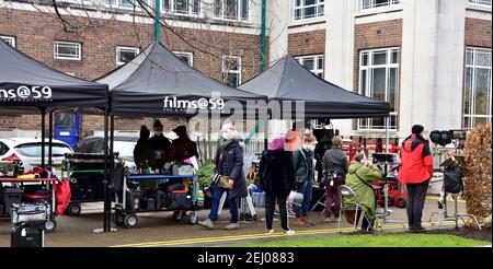 Lieu de tournage de la série d'espionnes Alex Rider pour Amazon Prime, dans les coulisses de la production de tentes à Bristol, Royaume-Uni Banque D'Images