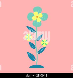 Belle fleur vectorielle et feuilles sur fond rose Illustration de Vecteur