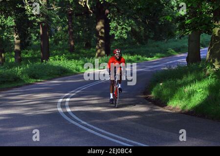 Cycliste à vélo dans le Richmond Park , Londres , Royaume-Uni Banque D'Images