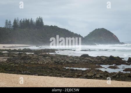 Shelly Beach et Nobby Head, Port Macquarie, Nouvelle-Galles du Sud, Australie. Banque D'Images
