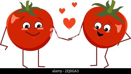 Personnages de tomates mignons avec des émotions d'amour Illustration de Vecteur