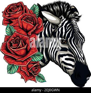 illustration vectorielle avec zèbre mignon avec roses Illustration de Vecteur