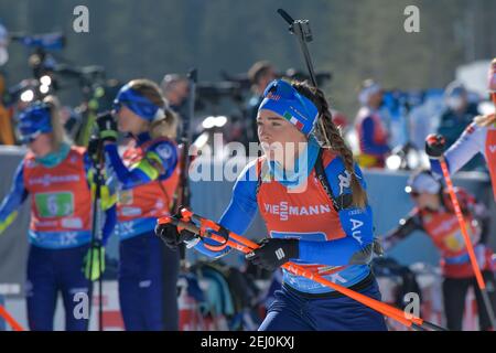 Pokljuka, Slovénie. 20 février 2021. Pokljuka, Slovénie, circuit de biathlon, 20 février 2021, WIERER Dorothea - Italie lors des Championnats du monde de l'IBU Biathlon - femmes 4x6km Relais - Biathlon crédit: Marco Todaro/LPS/ZUMA Wire/Alamy Live News Banque D'Images