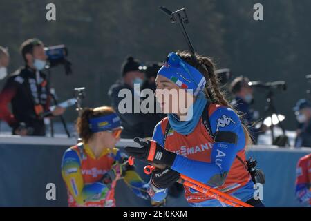 Pokljuka, Slovénie. 20 février 2021. Pokljuka, Slovénie, circuit de biathlon, 20 février 2021, WIERER Dorothea - Italie lors des Championnats du monde de l'IBU Biathlon - femmes 4x6km Relais - Biathlon crédit: Marco Todaro/LPS/ZUMA Wire/Alamy Live News Banque D'Images