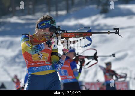 Pokljuka, Slovénie. 20 février 2021. Pokljuka, Slovénie, circuit de biathlon, 20 février 2021, Skottheim Johanna - Suède pendant les Championnats du monde de l'IBU Biathlon - femmes 4x6km Relais - Biathlon crédit: Marco Todaro/LPS/ZUMA Wire/Alamy Live News Banque D'Images