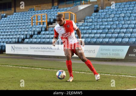 LONDRES, ANGLETERRE. 20 FÉVRIER Uche Ikpeazu de Wycombe en action pendant le match de championnat Sky Bet entre Millwall et Wycombe Wanderers à la Den, Londres, le samedi 20 février 2021. (Credit: Ivan Yordanov | MI News) Credit: MI News & Sport /Alay Live News Banque D'Images