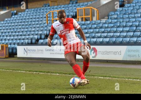 LONDRES, ANGLETERRE. 20 FÉVRIER Uche Ikpeazu de Wycombe en action pendant le match de championnat Sky Bet entre Millwall et Wycombe Wanderers à la Den, Londres, le samedi 20 février 2021. (Credit: Ivan Yordanov | MI News) Credit: MI News & Sport /Alay Live News Banque D'Images