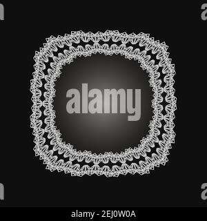 Cadre blanc avec décoration en dentelle en cercle sur fond noir. Art déco. Mandala ronde de luxe, dessin à la main. Motif ethnique. Vecteur abstrait Illustration de Vecteur