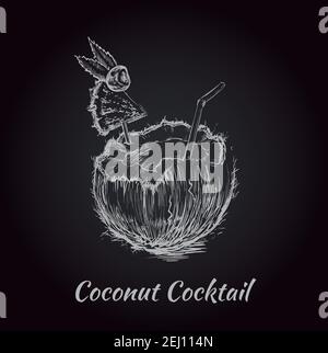 Cocktail de noix de coco. Illustration du vecteur dessiné à la main. Illustration de Vecteur